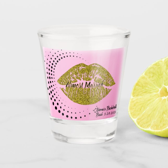 "Almost Married" Gold Digger Hot Lips Bachelorette Shot Glass (Front)