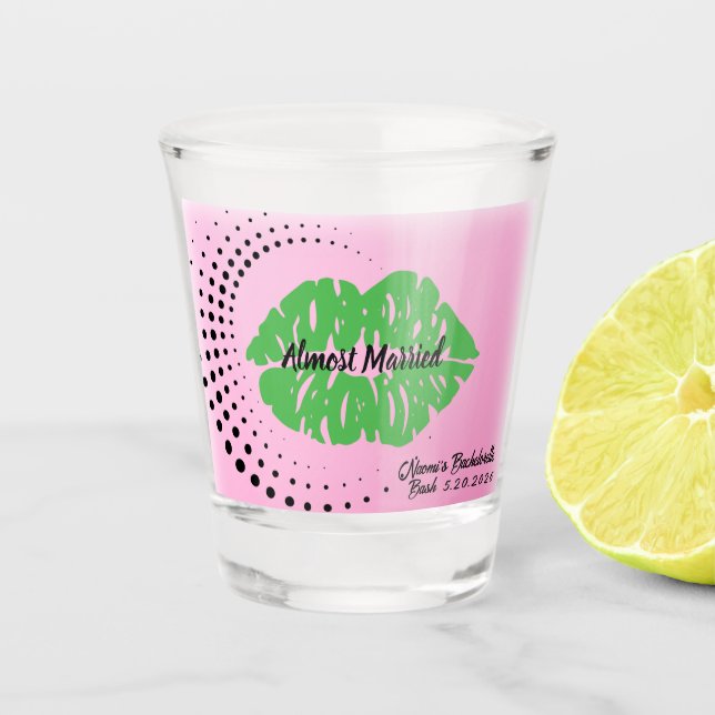 "Almost Married" Green With Envy Hot Lips Shot Glass (Front)