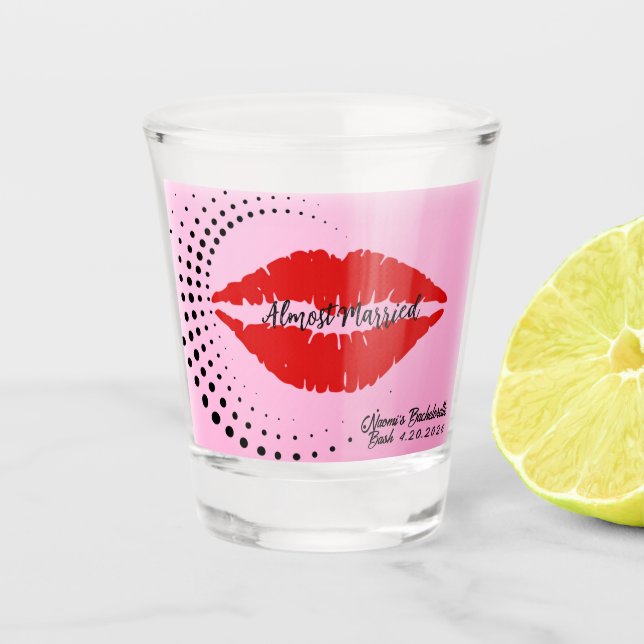 "Almost Married" Hot Lips Bachelorette Bash Shot Glass (Front)