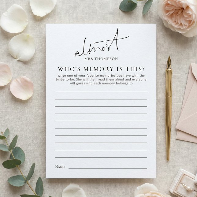 Almost Mrs Whose Memory with Bride Game Card (Creator Uploaded)