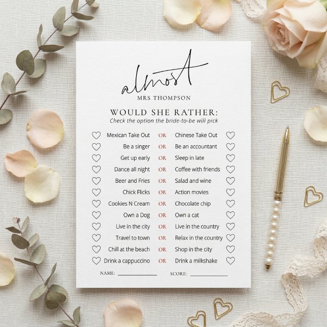 Almost Mrs Would She Rather Game Card (Creator Uploaded)