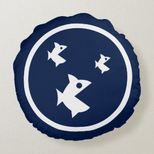 Almost Navy blue fish nautical Round Cushion