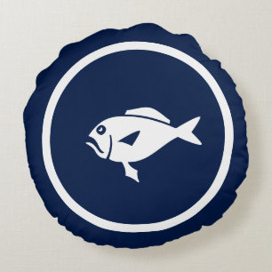 Almost Navy blue FISH nautical Round Cushion