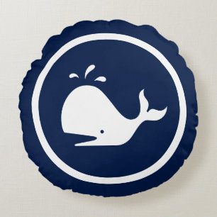 Almost Navy blue Sailboat WHALE nautical Round Cushion