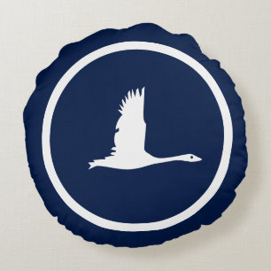 Almost Navy blue water bird flight nautical Round Cushion