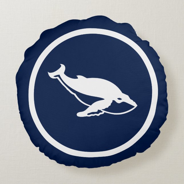 Almost Navy blue whale whales nautical Round Cushion (Back)