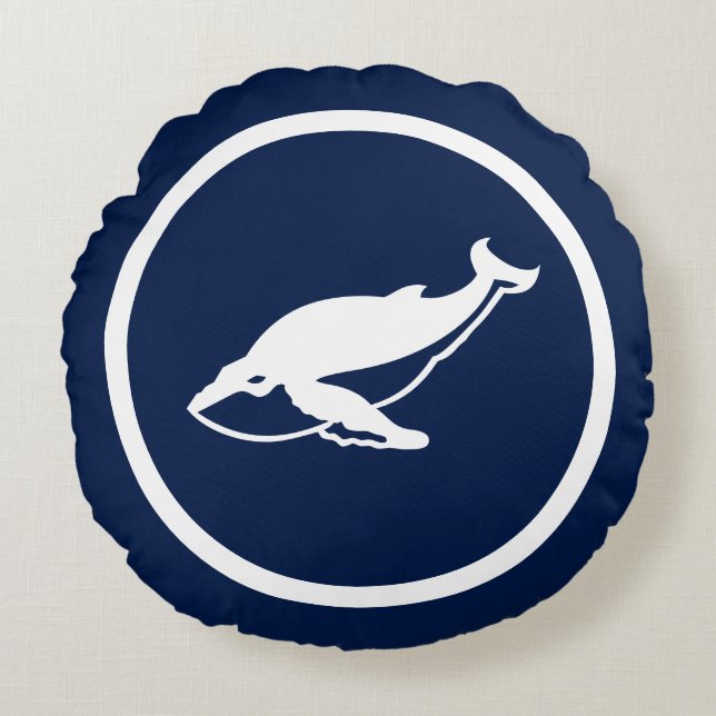 Almost Navy blue whale whales nautical Round Cushion (Front)