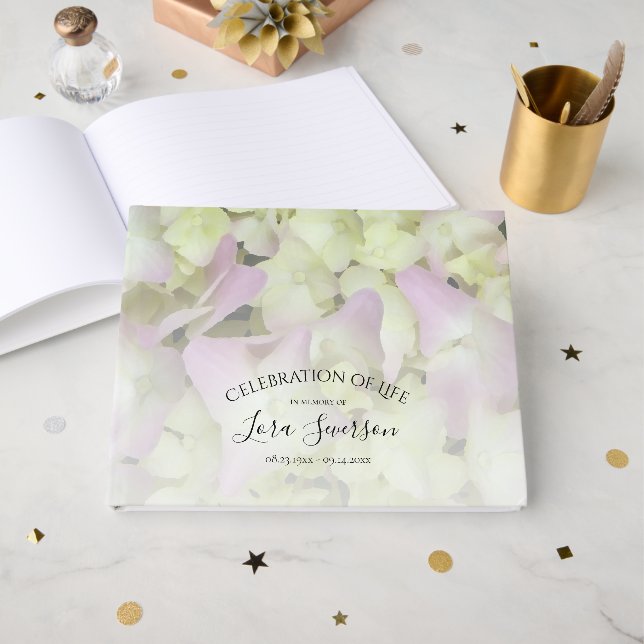 Almost Pink Hydrangea Celebration of Life Memorial Guest Book (Front Open)