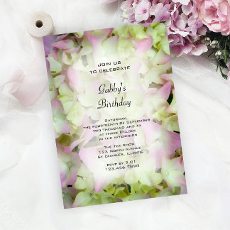 Almost Pink Hydrangea Floral Birthday Party Invitation
