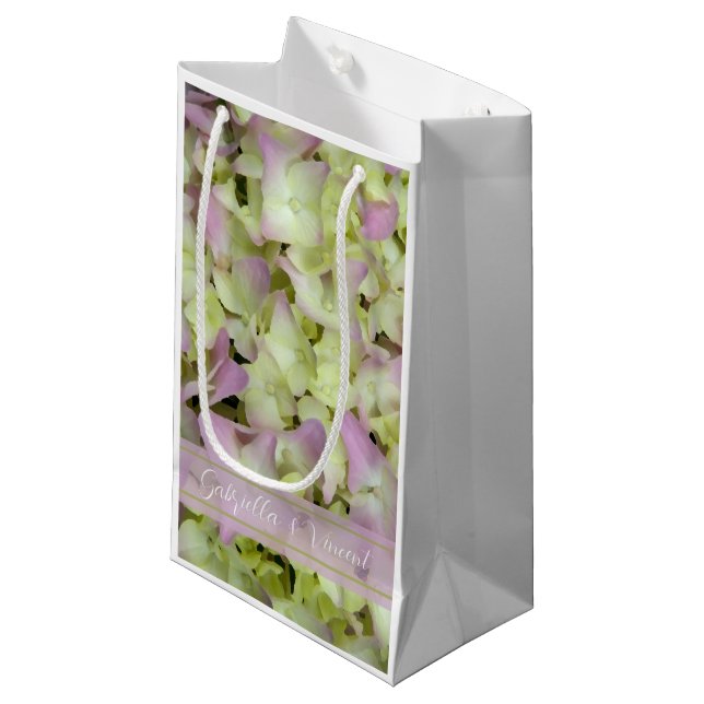 Almost Pink Hydrangea Floral Wedding Small Gift Bag (Front Angled)