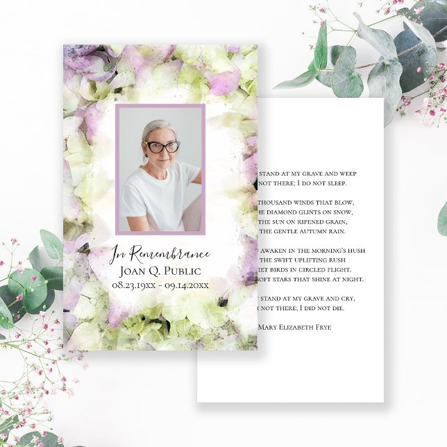 Almost Pink Hydrangea Funeral Memorial Poem Prayer Business Card (Creator Uploaded)