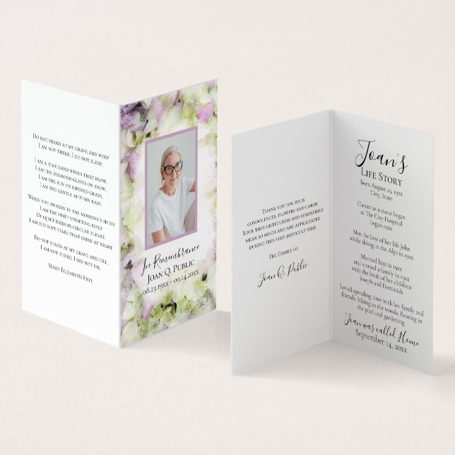 Almost Pink Hydrangea Funeral Memorial Prayer Business Card (Inside and Outside)