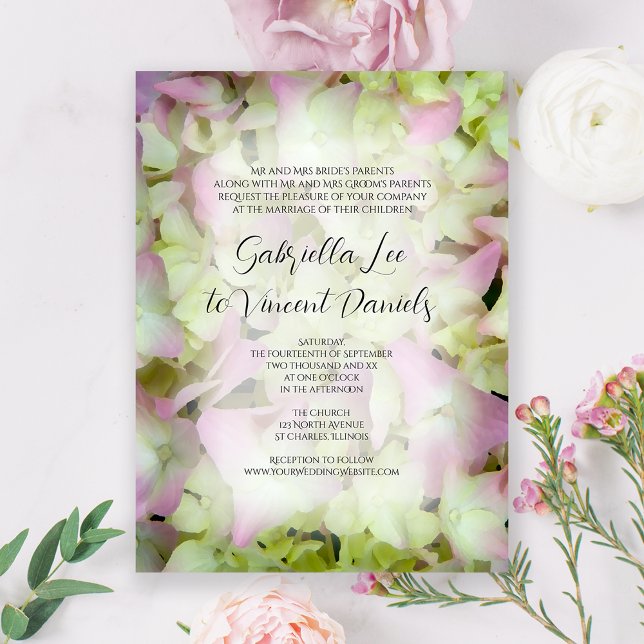 Almost Pink Hydrangea Wedding Invitation (Creator Uploaded)