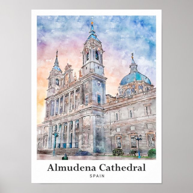 Almudena Cathedral Madrid Spain Travel Watercolor Poster (Front)