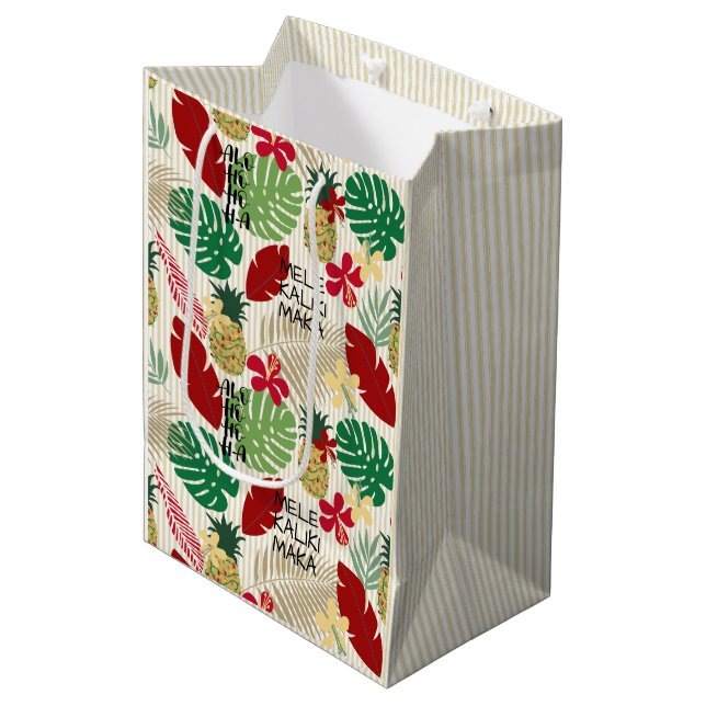 ALO-HO-HO-HA Hawaiian Tropical Holiday  Wrapping P Medium Gift Bag (Front Angled)