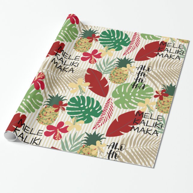 ALO-HO-HO-HA Hawaiian Tropical Holiday  Wrapping Paper (Unrolled)