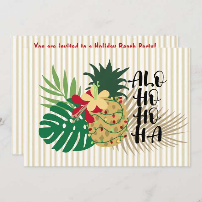 ALO-HO-HO-HA Hawaiian Tropical Pineapple Invitation (Front/Back)