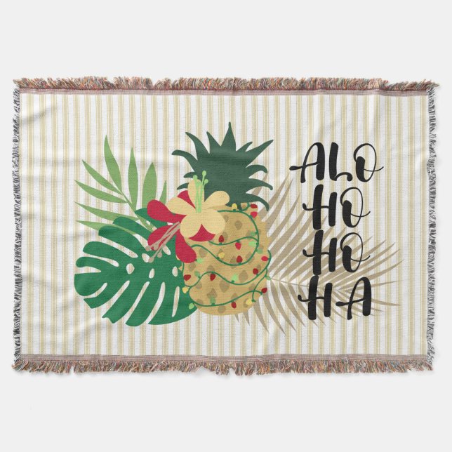 ALO-HO-HO-HA Hawaiian Tropical Pineapple Throw Blanket (Front)