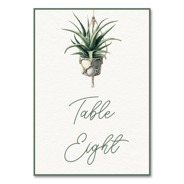 Aloe: Boho Chic Botanical Greenery Plant Minimal Table Number (Front)