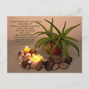 Aloe, Candles, and River Rocks   Happiness Quote Postcard