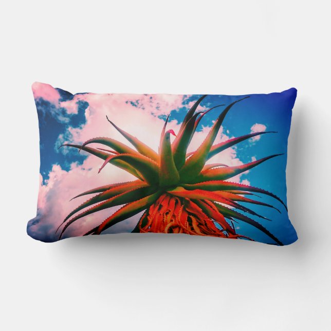 Aloe Succulent Plant Sky Clouds Throw Pillow (Front)