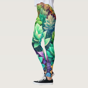 Aloe Vera and Succulents Collage   Leggings
