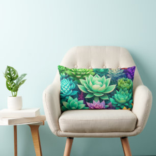 Aloe Vera and Succulents Collage Lumbar Cushion