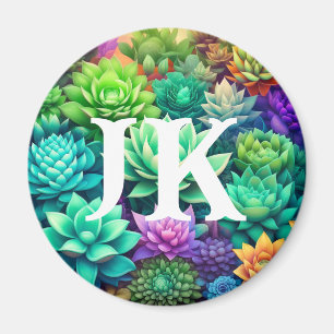 Aloe Vera and Succulents Collage Monogrammed Magnet