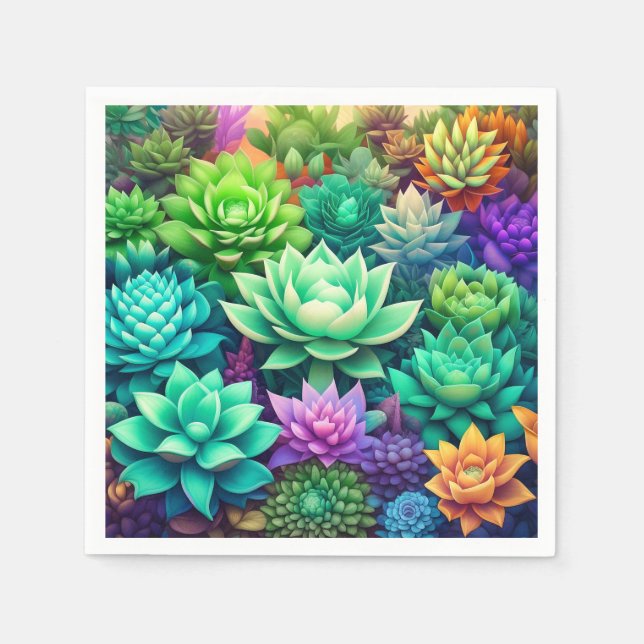 Aloe Vera and Succulents Collage Napkin (Front)
