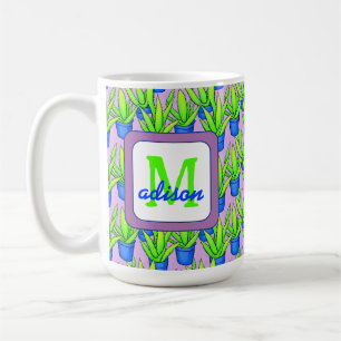 Aloe Vera Plants Pattern Monogrammed Coffee Mug