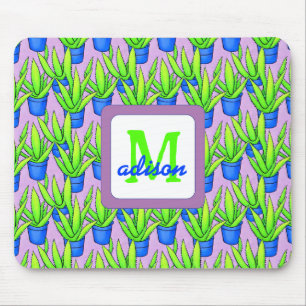 Aloe Vera Plants Pattern Monogrammed Mouse Pad