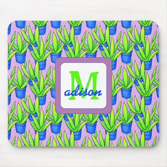 Aloe Vera Plants Pattern Monogrammed Mouse Pad (Front)