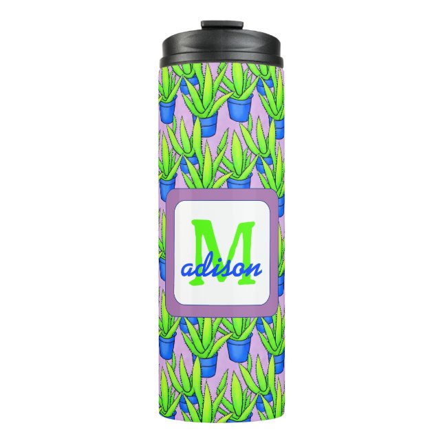 Aloe Vera Plants Pattern Monogrammed Thermal Tumbler (Front)