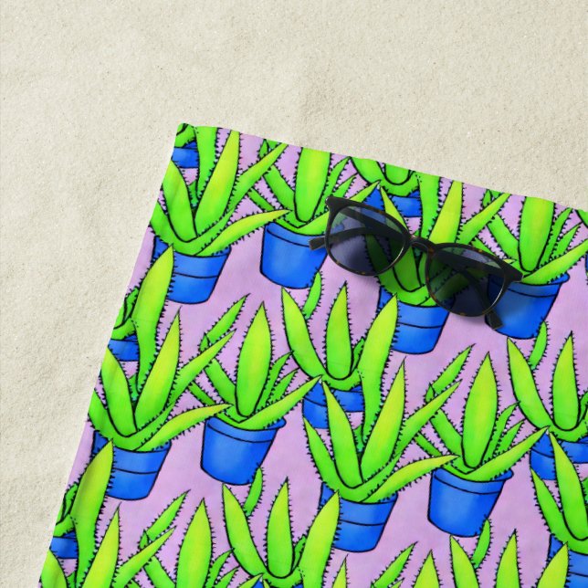 Aloe Vera Plants Pattern Textile Beach Towel (In Situ)