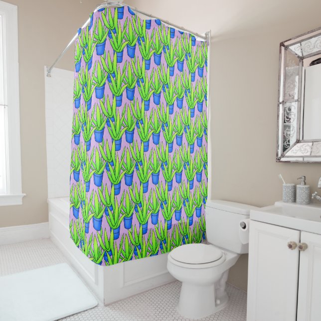 Aloe Vera Plants Pattern Textile Shower Curtain (In Situ)