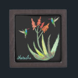 Aloe Vera Succulent Hummingbirds Watercolor CUSTOM Gift Box<br><div class="desc">This hand painted watercolor aloe plant in flower attracts two cute hummingbirds and is sure to add elegance to this gift box. Customise with your name or other info. Check my shop for lots more matching items!</div>