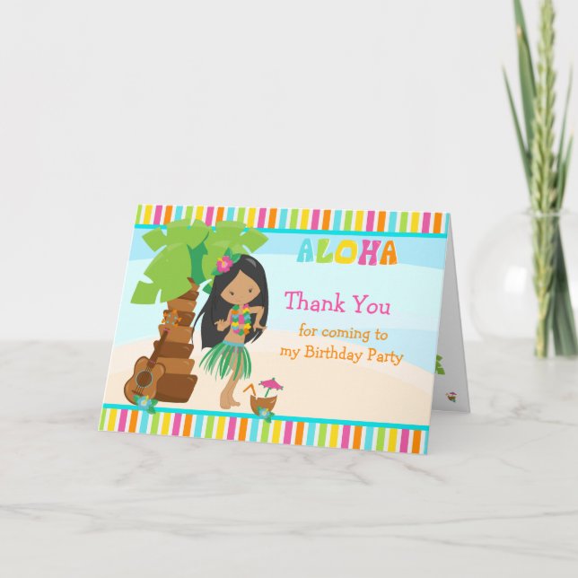 Aloha African American Girl Thank You Card (Front)