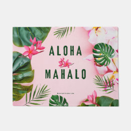 ALOHA AND MAHALO - Pink Green - Door Mat Rug