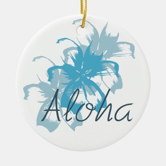 Aloha Aqua Blue Floral Ceramic Tree Decoration (Front)