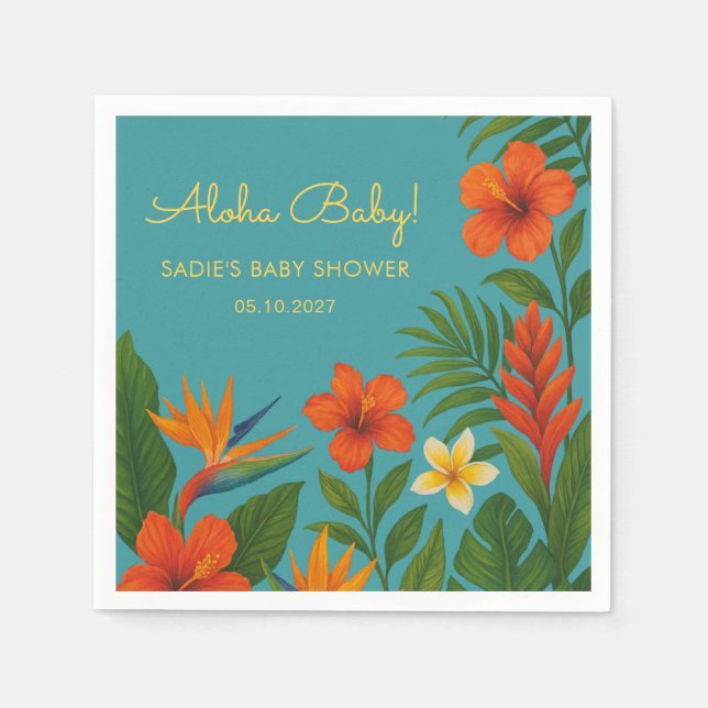 Aloha Baby! Chic Tropical Baby Shower Napkin (Front)