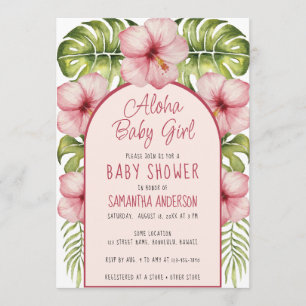 Aloha Baby Girl Tropical Shower Floral Watercolor Invitation