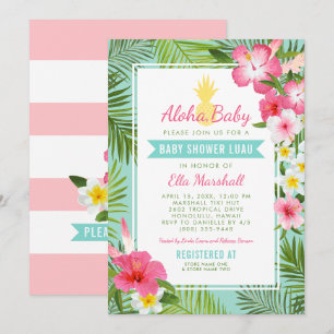 Aloha Baby Pineapple Aqua Luau Girl Shower Invitation