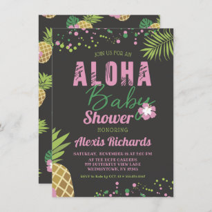 Aloha Baby Pineapple Tropical Girl Baby Shower Invitation