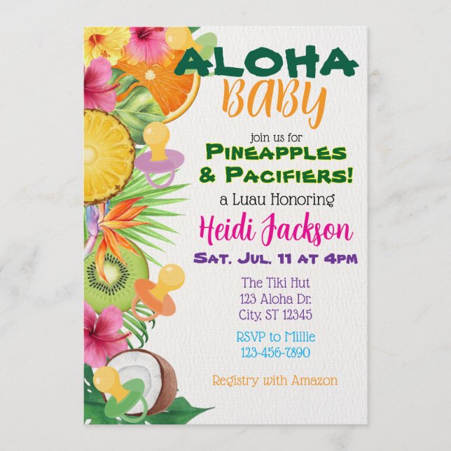 Aloha Baby, Pineapples & Pacifiers Baby Shower Invitation (Front)