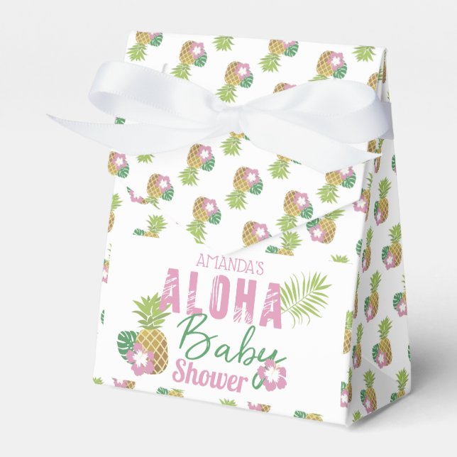 Aloha Baby Pink & Green Tropical Girl Baby Shower Favour Box (Front Side)