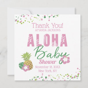 Aloha Baby Pink Green Tropical Pineapple Thank You Card