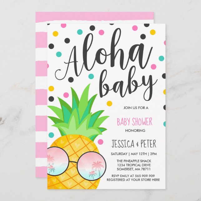 Aloha Baby Shower Invitation Pineapple Baby Shower (Front/Back)