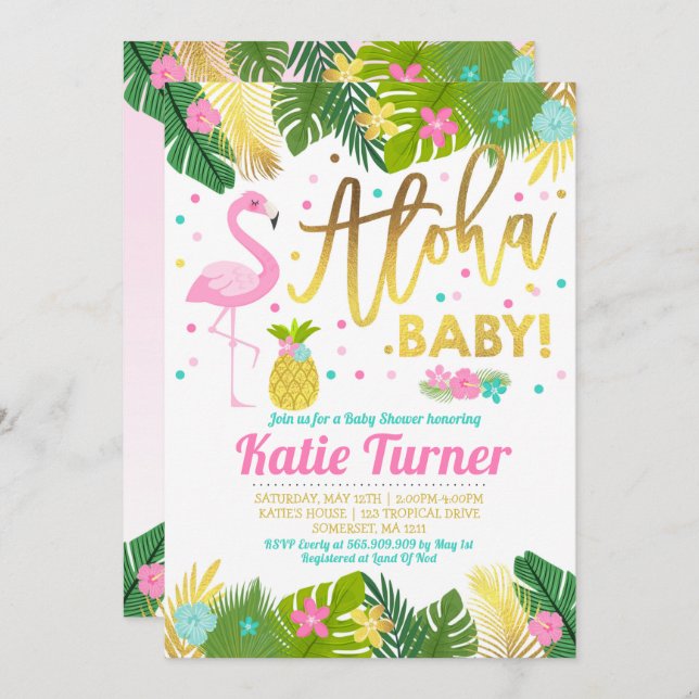 Aloha Baby Shower Invitation Tropical Baby Shower (Front/Back)