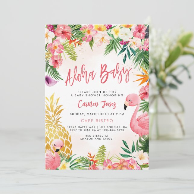 Aloha Baby Shower Invite, Tropical Luau, Hawaiian Invitation (Standing Front)