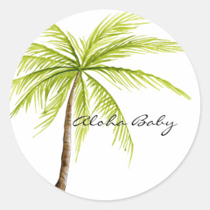 Aloha Baby Shower Palm Tree Island Beach Tropical Classic Round Sticker